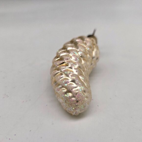 Inge Glas Bent Pine Cone German Glass Christmas Ornament Silver 3" - Picture 4 of 5